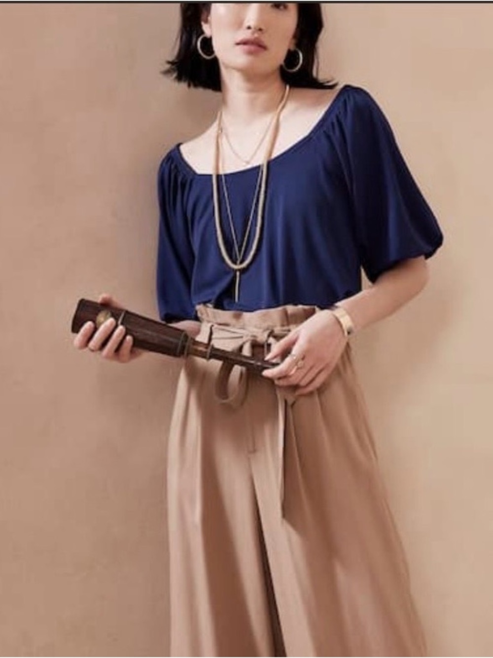Banana Republic Navy Off-Shoulder Peasant Blouse